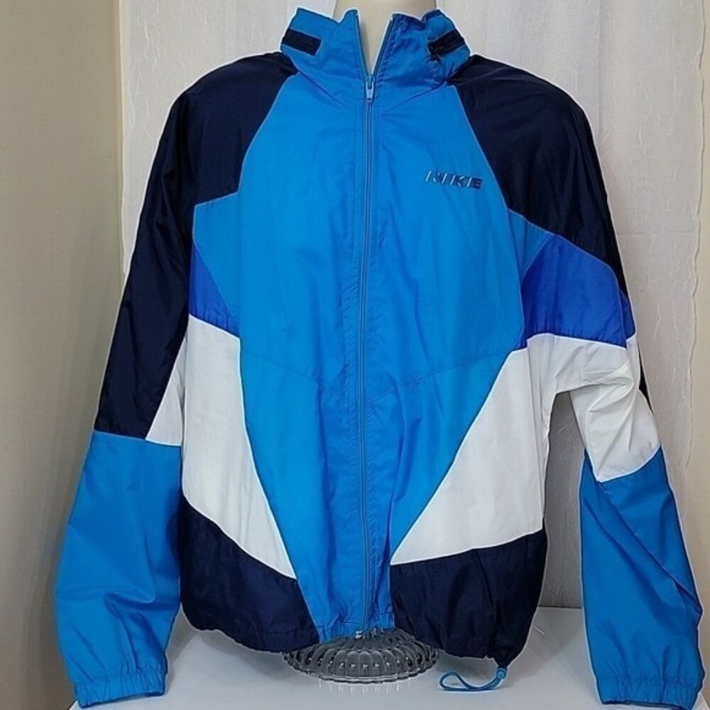 Vintage Nike Windbreaker Jacket Blue Colorblock 90s Retro Mens XL Lightweight - Picture 2 of 16